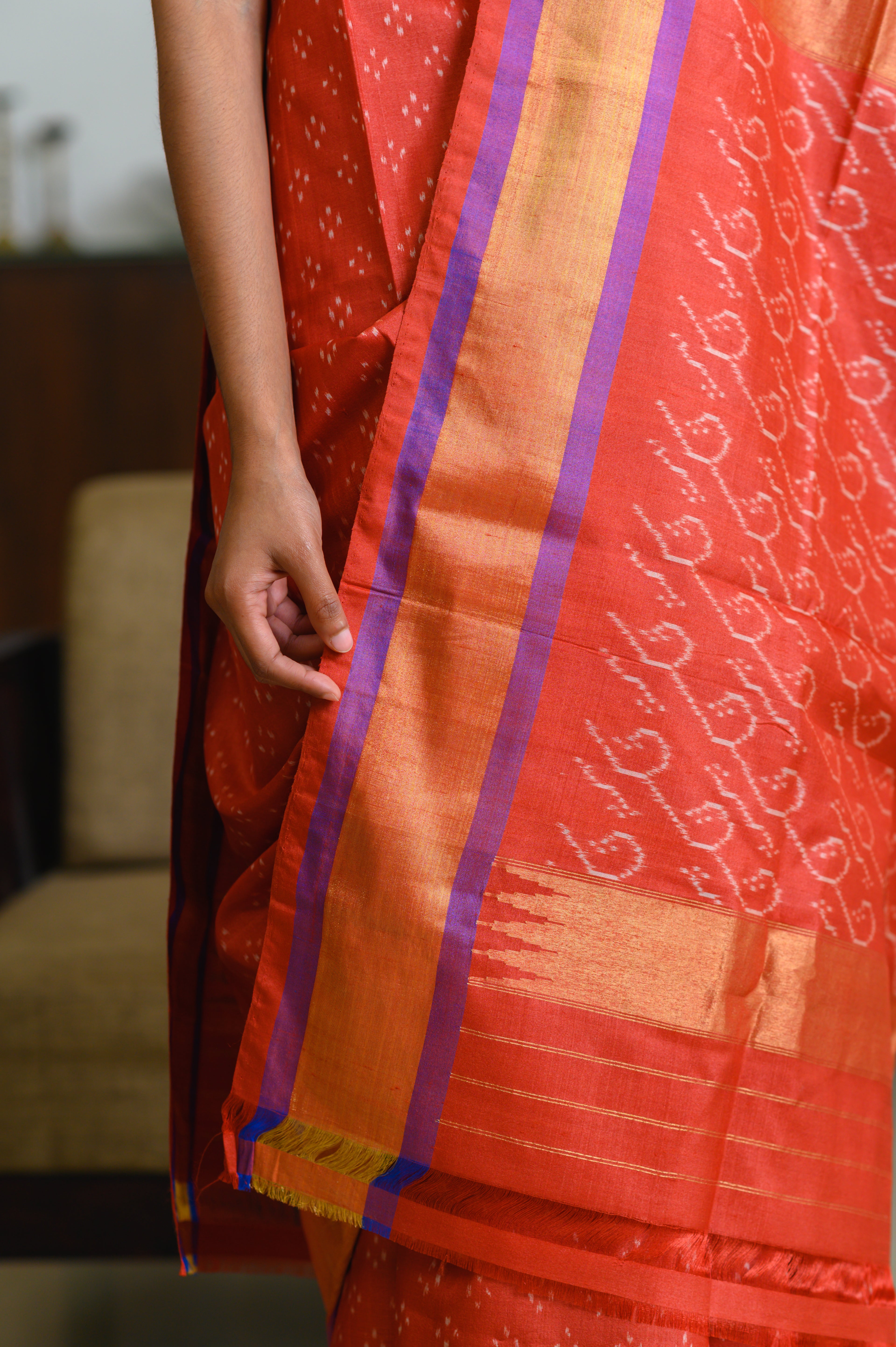 Sunset Rust Handwoven Single Ikkat Silk