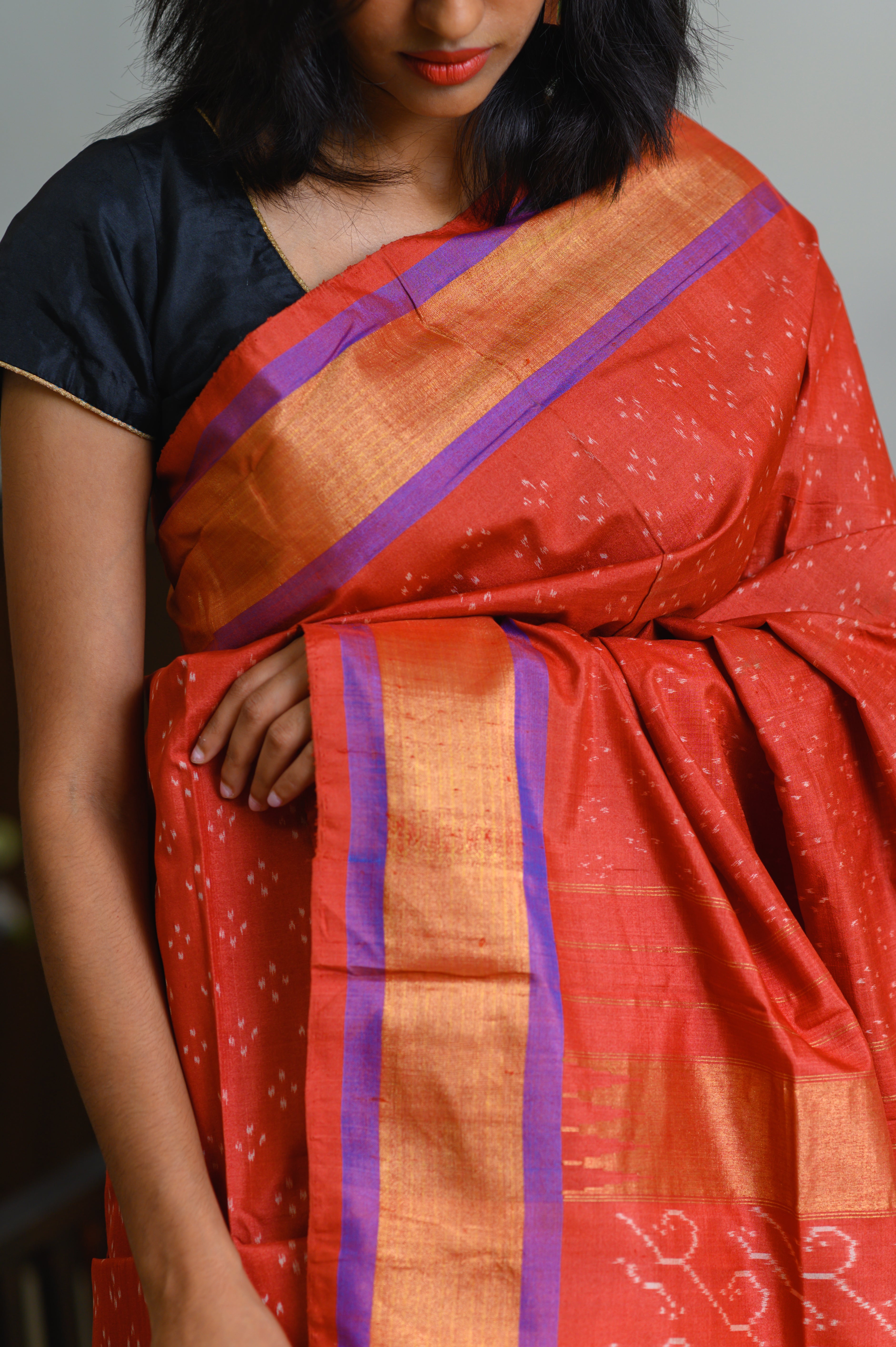 Sunset Rust Handwoven Single Ikkat Silk