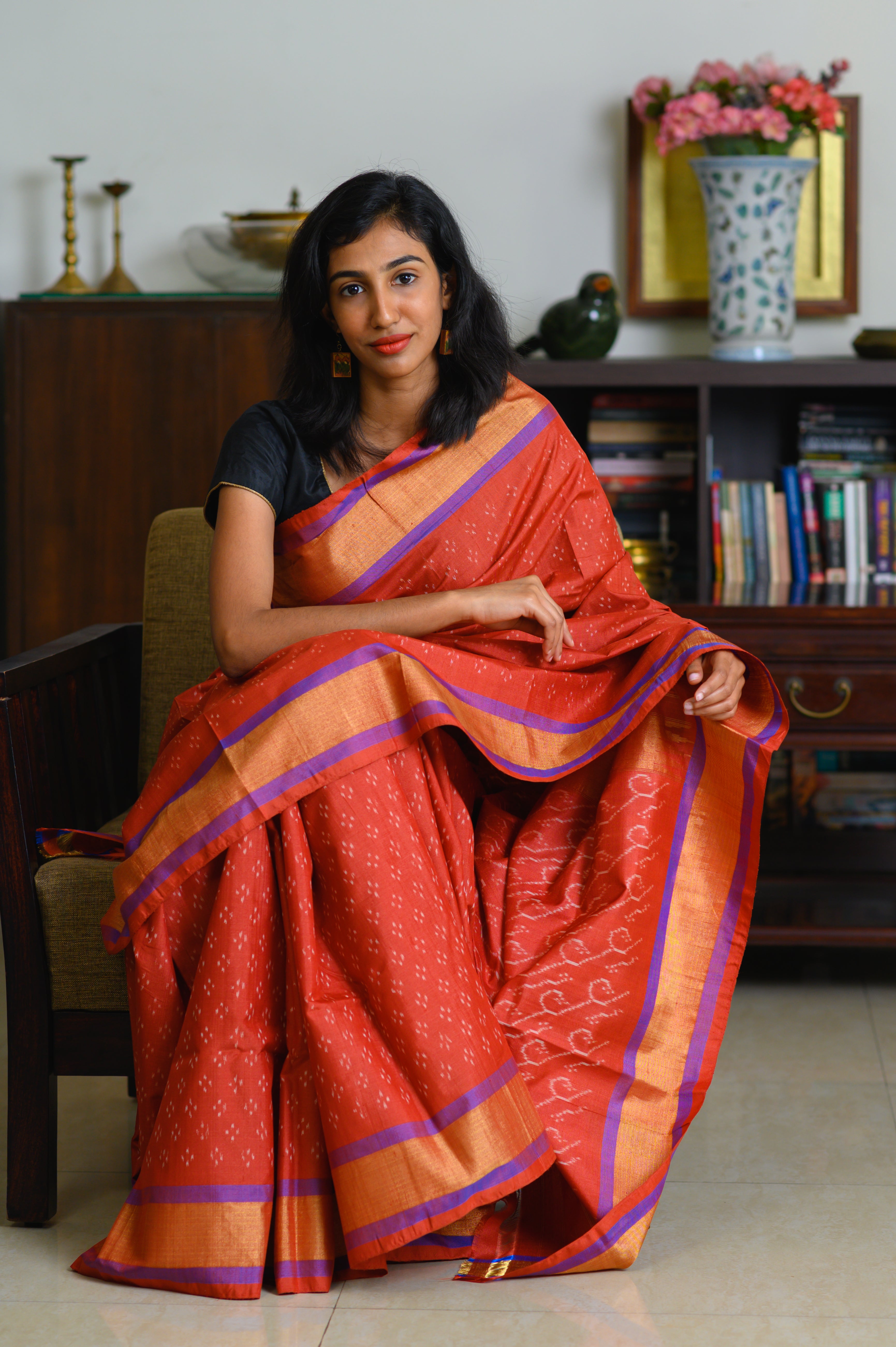 Sunset Rust Handwoven Single Ikkat Silk