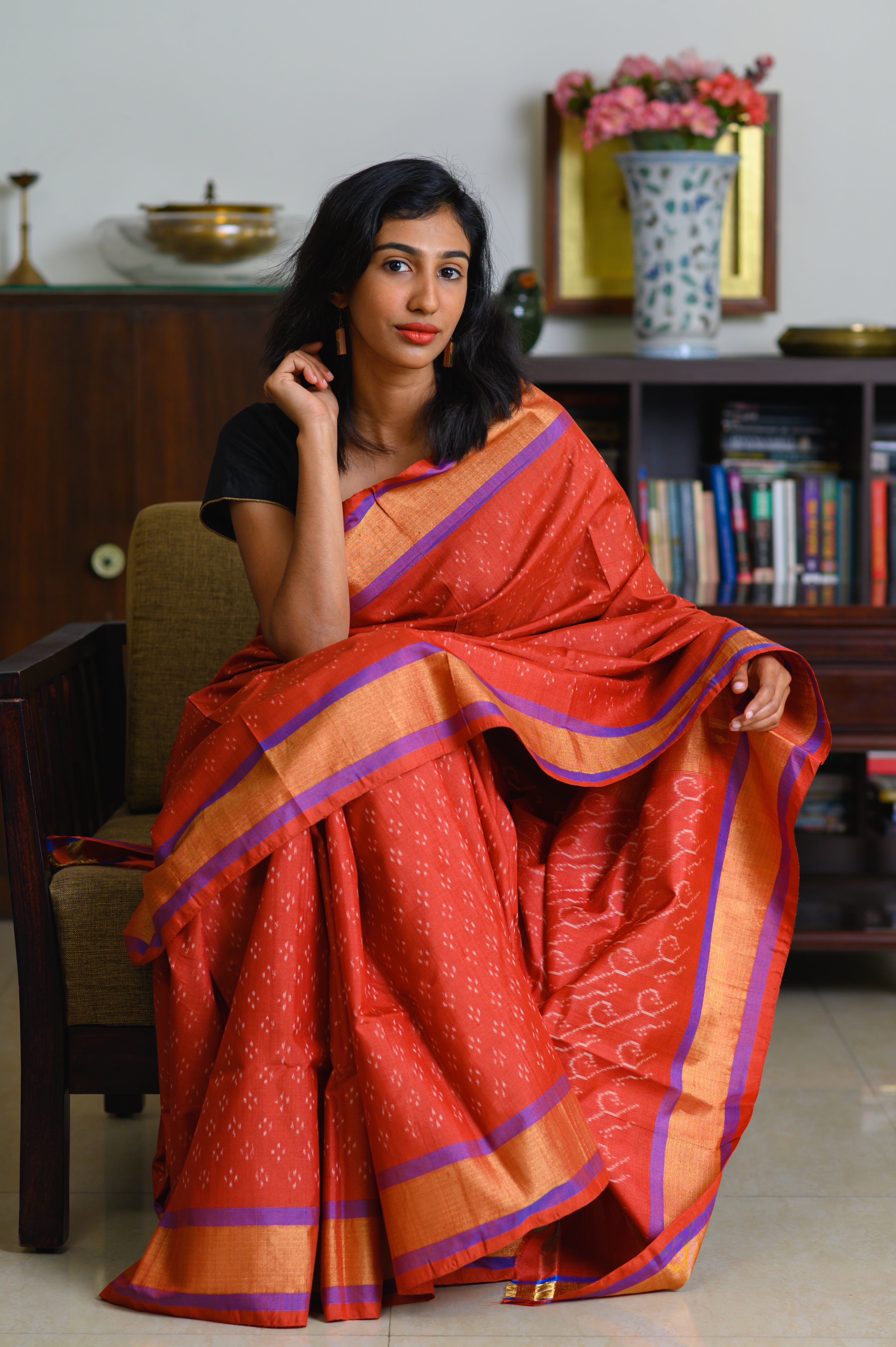 Sunset Rust Handwoven Single Ikkat Silk