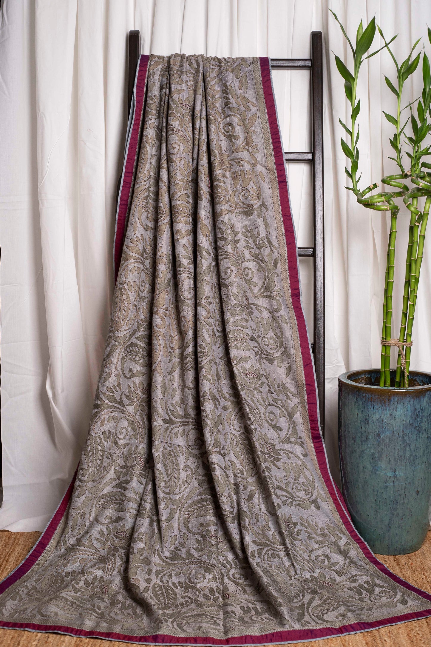 Wine Dark Sea Kantha in Handwoven Pure Silk