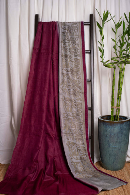 Wine Dark Sea Kantha in Handwoven Pure Silk