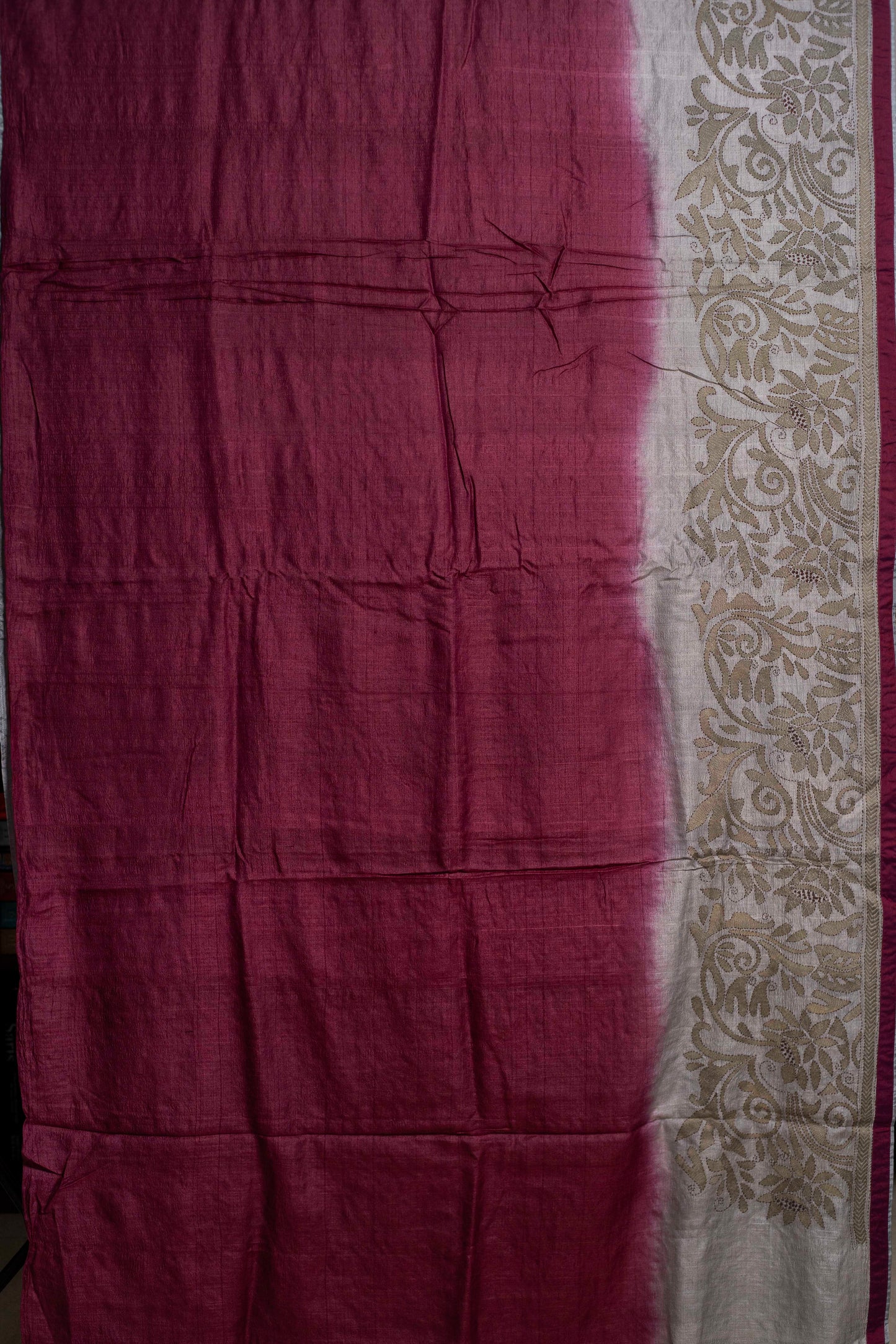 Wine Dark Sea Kantha in Handwoven Pure Silk