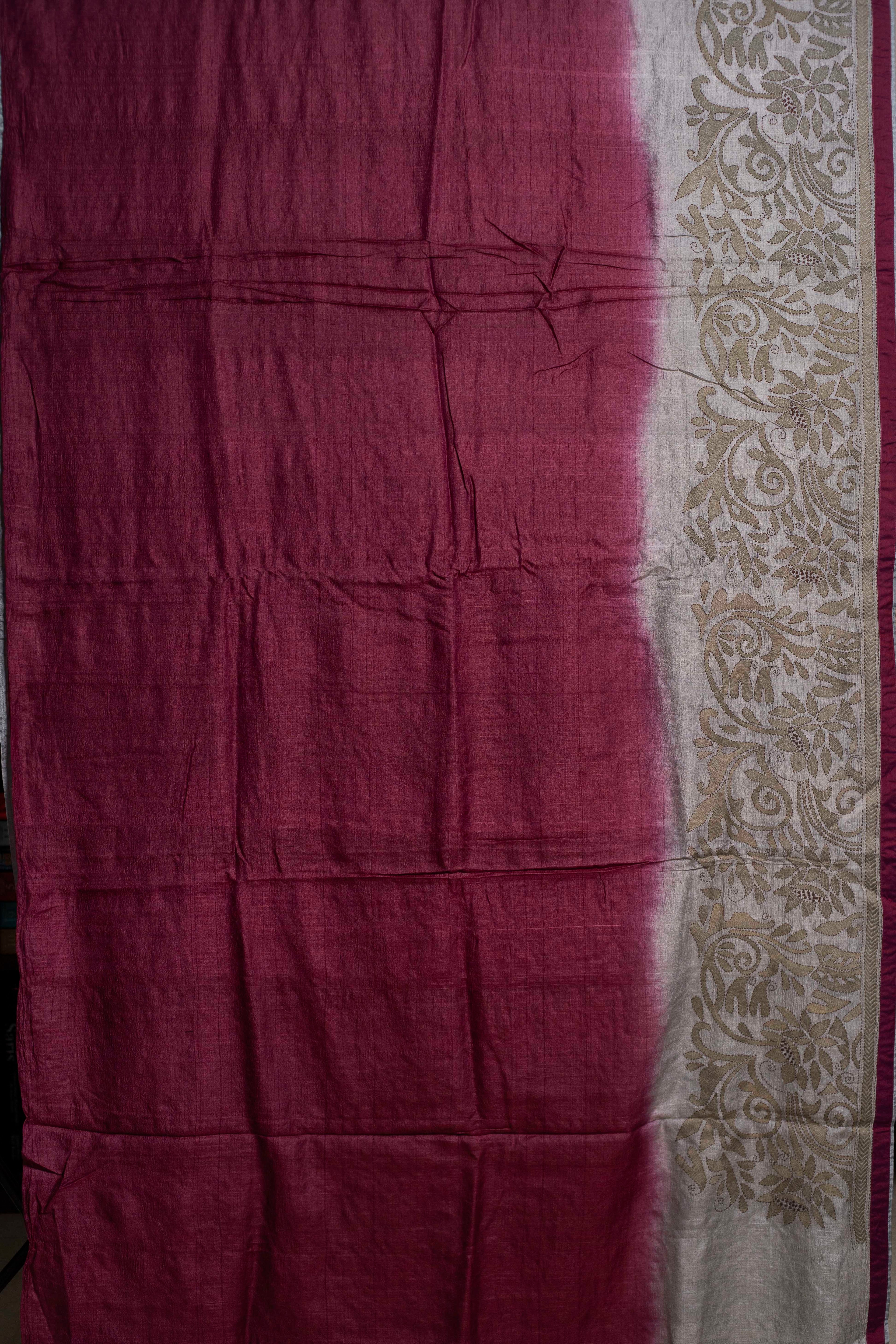 Wine Dark Sea Kantha in Handwoven Pure Silk