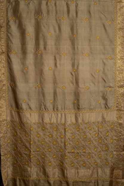 Floral Jaal & Aari Chikankari on Gold Handwoven Tussar Silk