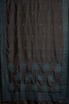 Mughal Butta Teal & Black Chikankari on Black Handwoven Tussar Silk