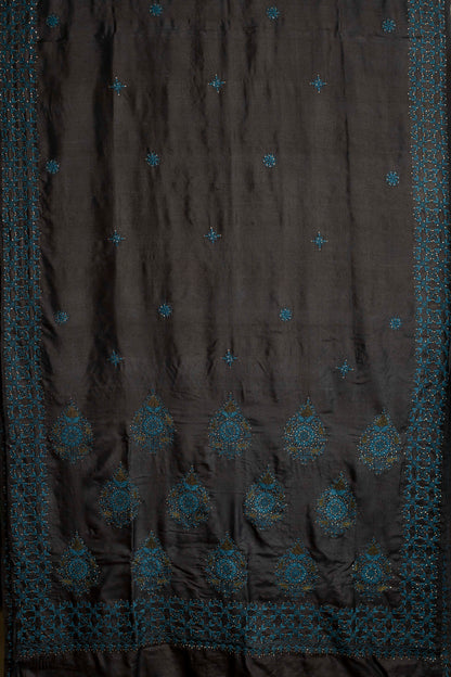 Mughal Butta Teal & Black Chikankari on Black Handwoven Tussar Silk