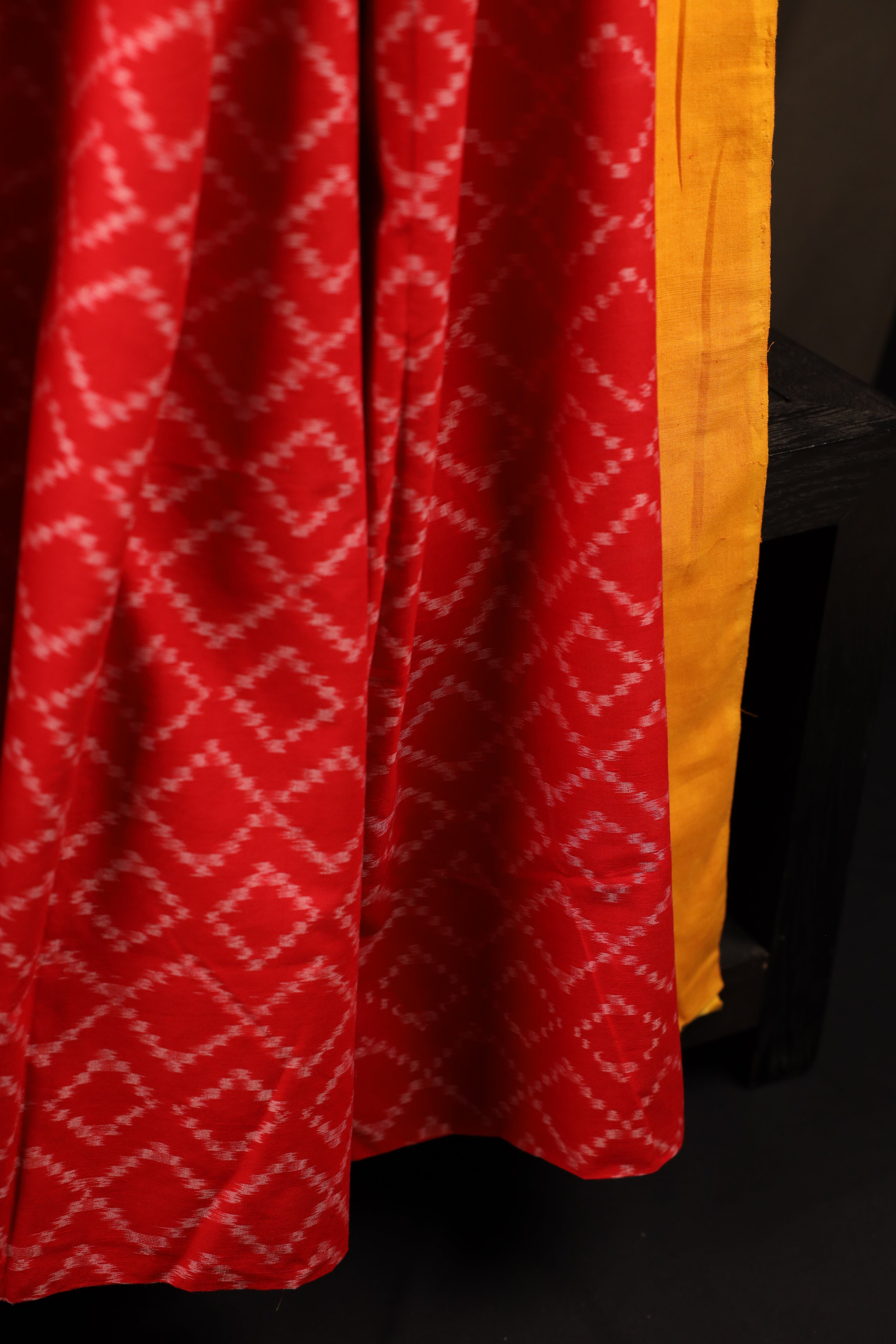 Red Diamonds & Mehendi Green Floral Handwoven Single Ikkat Cotton