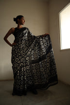 Kolam Black & White Handwoven Double Ikkat Cotton